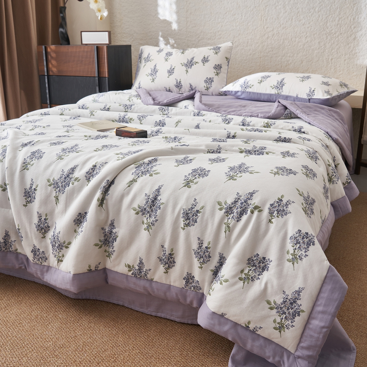 91家纺网 家纺一手货源 找家纺 晨曦家纺 2026新款全棉双层纱夏被四件套复古纯棉中国风夏凉被 蓝花序