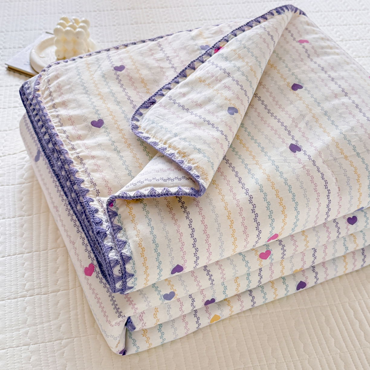 雅萱家纺 2026新款印花双面全棉棉花夏被 彩虹爱心