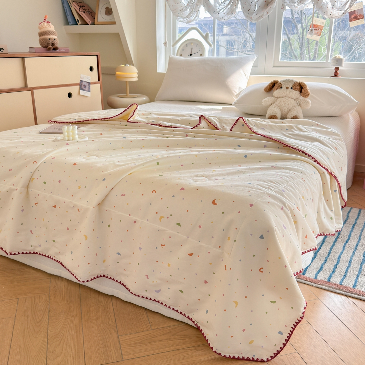 91家纺网 家纺一手货源 找家纺 雅萱家纺 2026新款印花双面全棉棉花夏被 彩糖星月