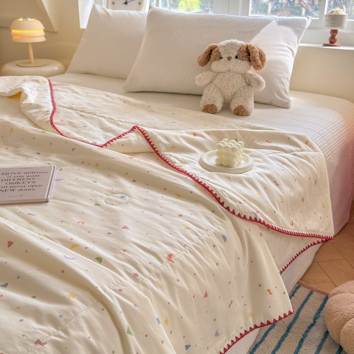 91家纺网 家纺一手货源 找家纺 雅萱家纺 2026新款印花双面全棉棉花夏被 彩糖星月