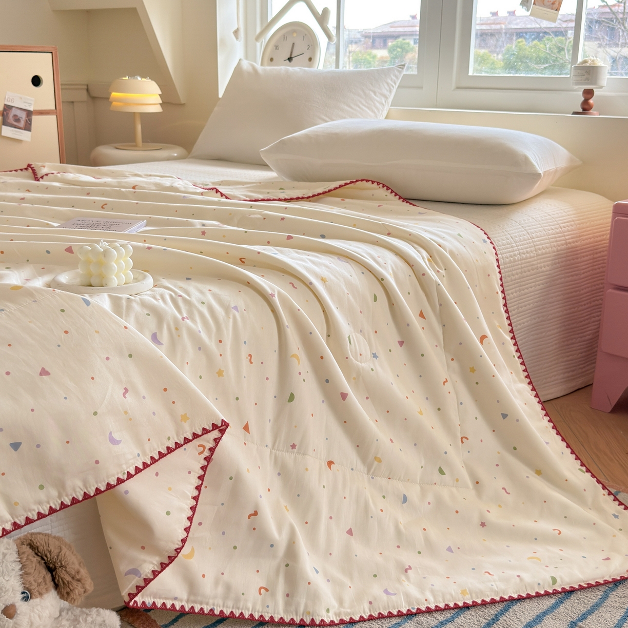 91家纺网 家纺一手货源 找家纺 雅萱家纺 2026新款印花双面全棉棉花夏被 彩糖星月