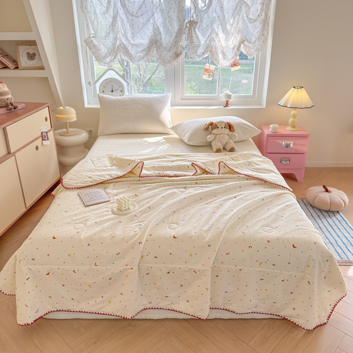 91家纺网 家纺一手货源 找家纺 雅萱家纺 2026新款印花双面全棉棉花夏被 彩糖星月