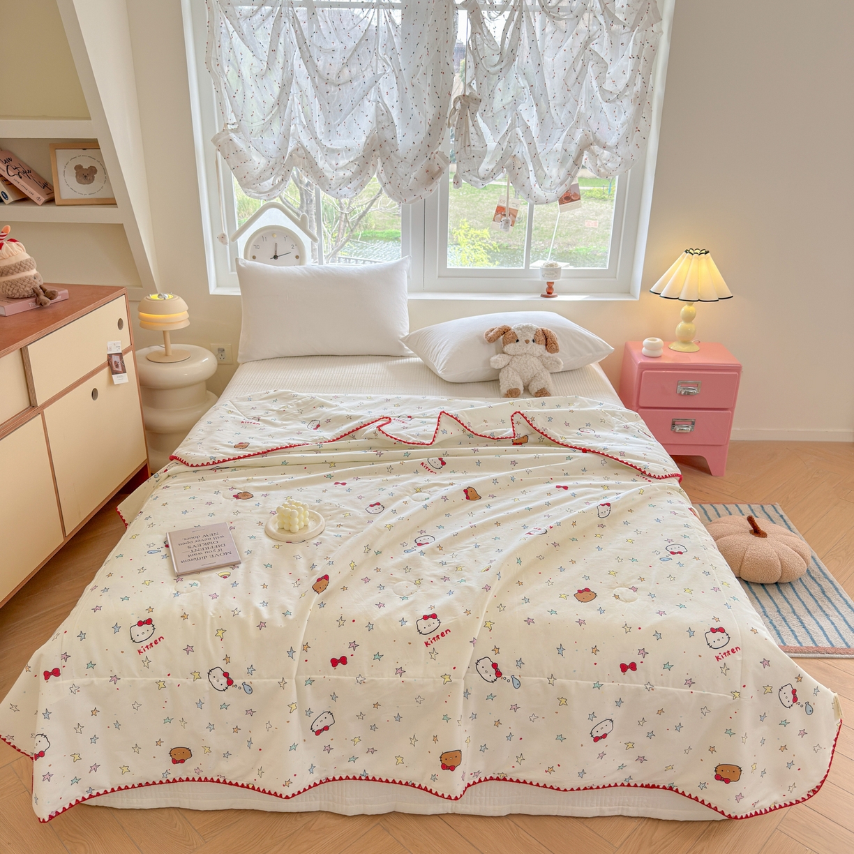 91家纺网 家纺一手货源 找家纺 雅萱家纺 2026新款印花双面全棉棉花夏被 彩星Kity