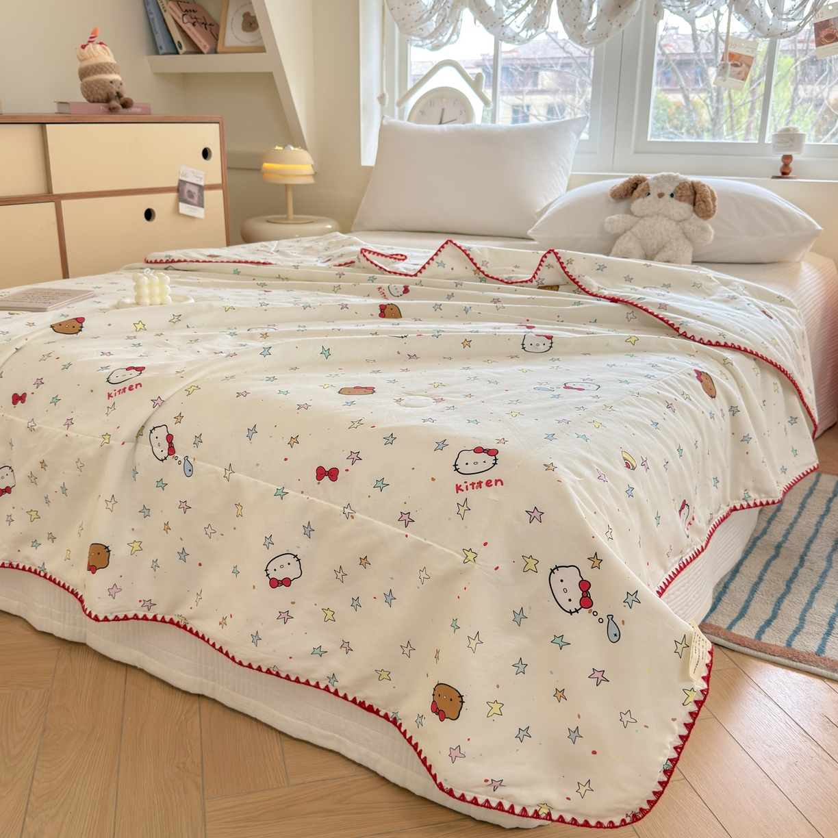 91家纺网 家纺一手货源 找家纺 雅萱家纺 2026新款印花双面全棉棉花夏被 彩星Kity