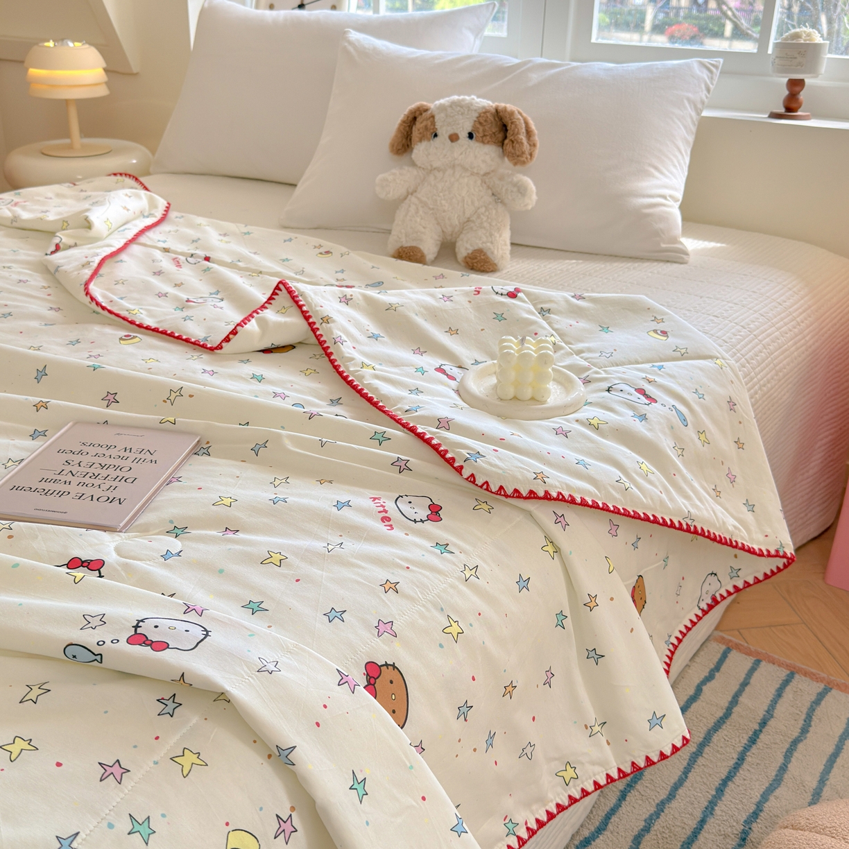 91家纺网 家纺一手货源 找家纺 雅萱家纺 2026新款印花双面全棉棉花夏被 彩星Kity