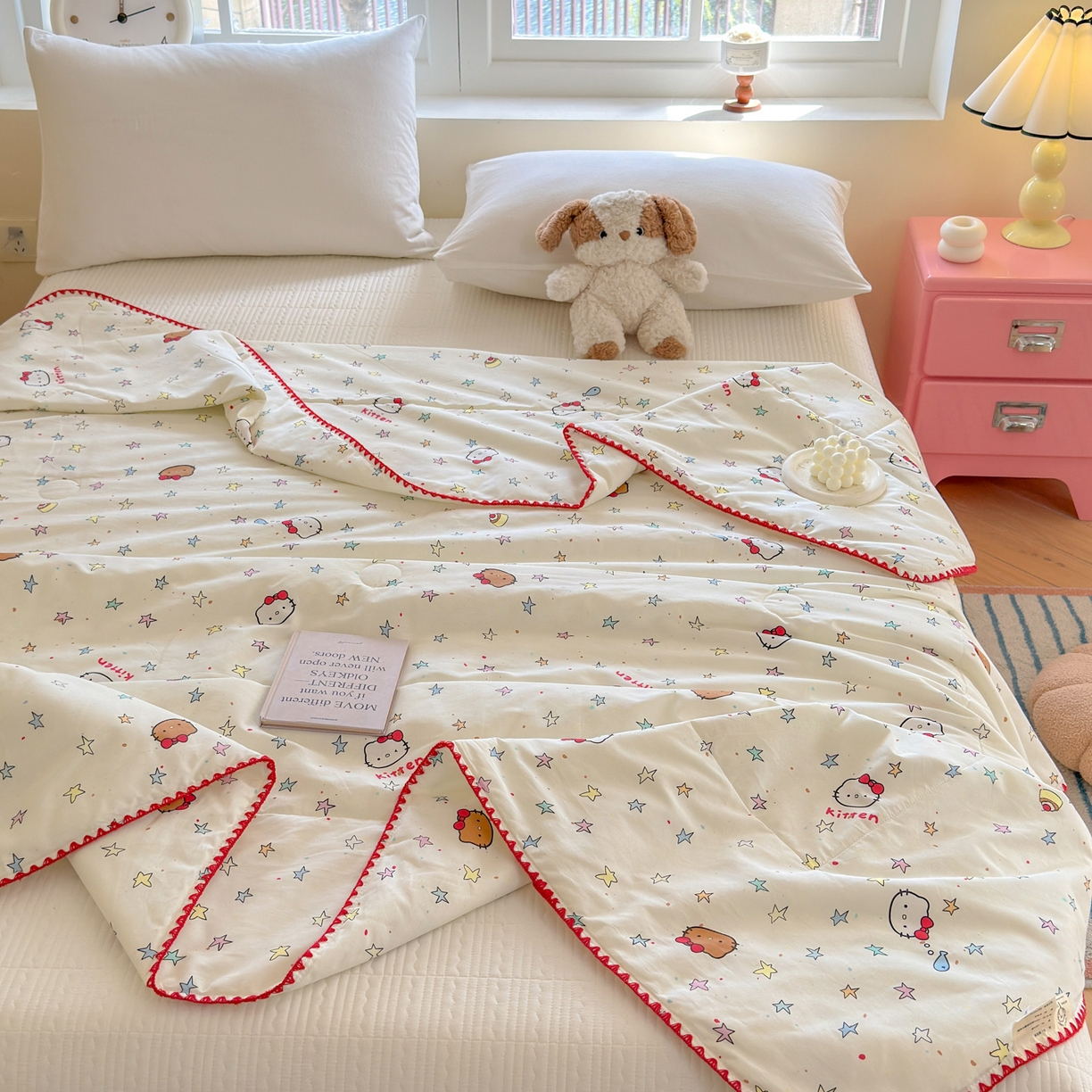 91家纺网 家纺一手货源 找家纺 雅萱家纺 2026新款印花双面全棉棉花夏被 彩星Kity