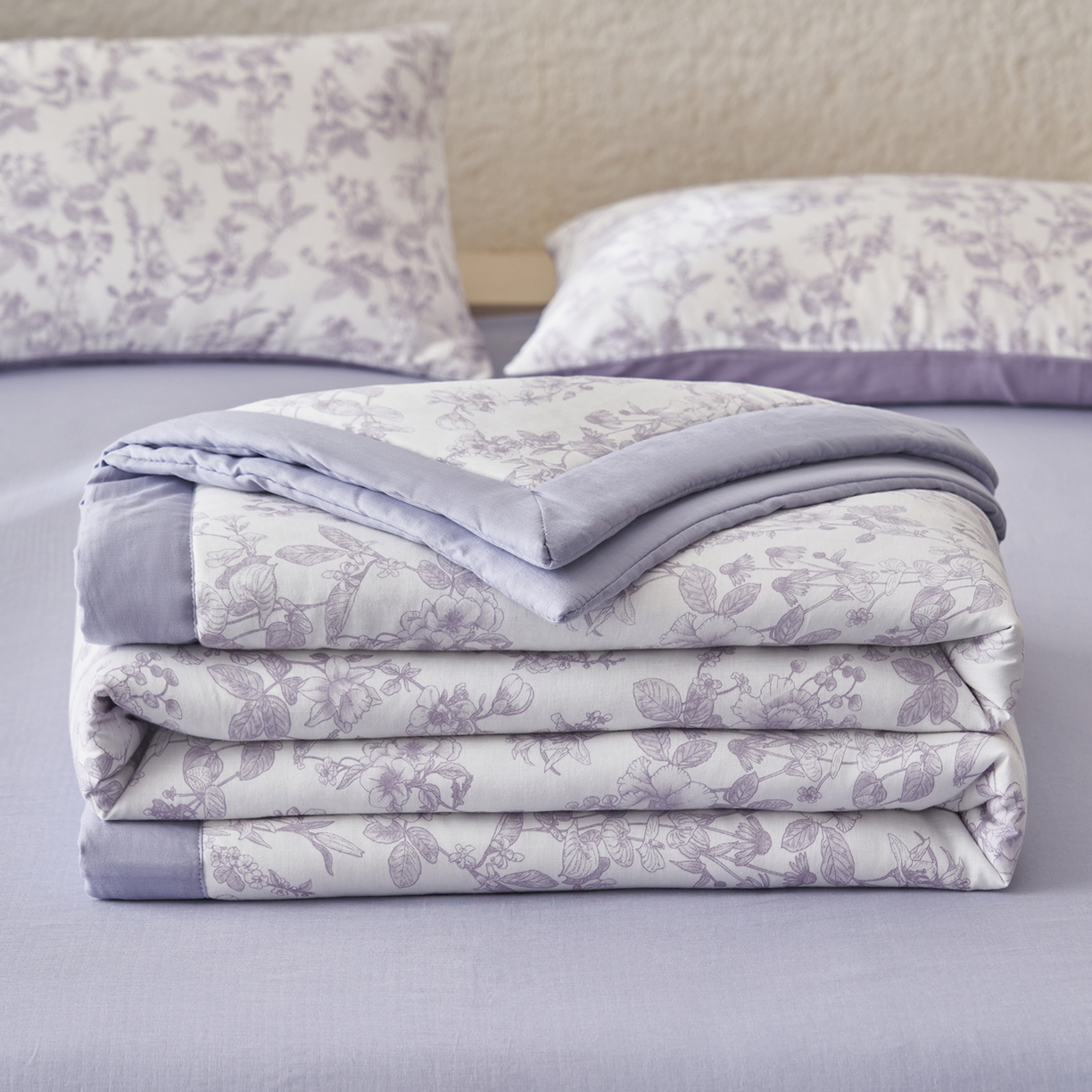 晨曦家纺 2026新款全棉双层纱夏被四件套复古纯棉中国风夏凉被 紫雾花野