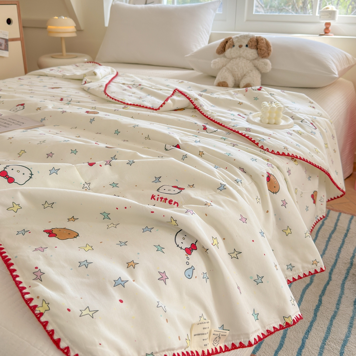 91家纺网 家纺一手货源 找家纺 雅萱家纺 2026新款印花双面全棉棉花夏被 彩星Kity