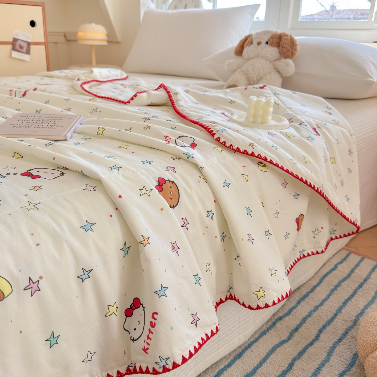 91家纺网 家纺一手货源 找家纺 雅萱家纺 2026新款印花双面全棉棉花夏被 彩星Kity