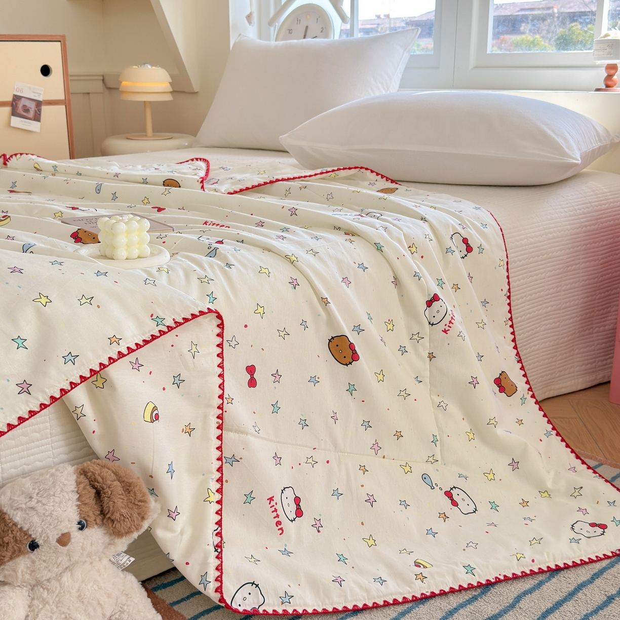 91家纺网 家纺一手货源 找家纺 雅萱家纺 2026新款印花双面全棉棉花夏被 彩星Kity