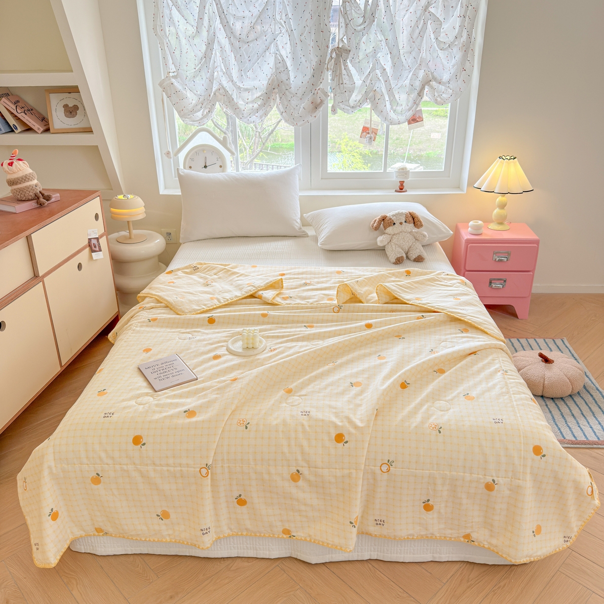 91家纺网 家纺一手货源 找家纺 雅萱家纺 2026新款印花双面全棉棉花夏被 橙意满满