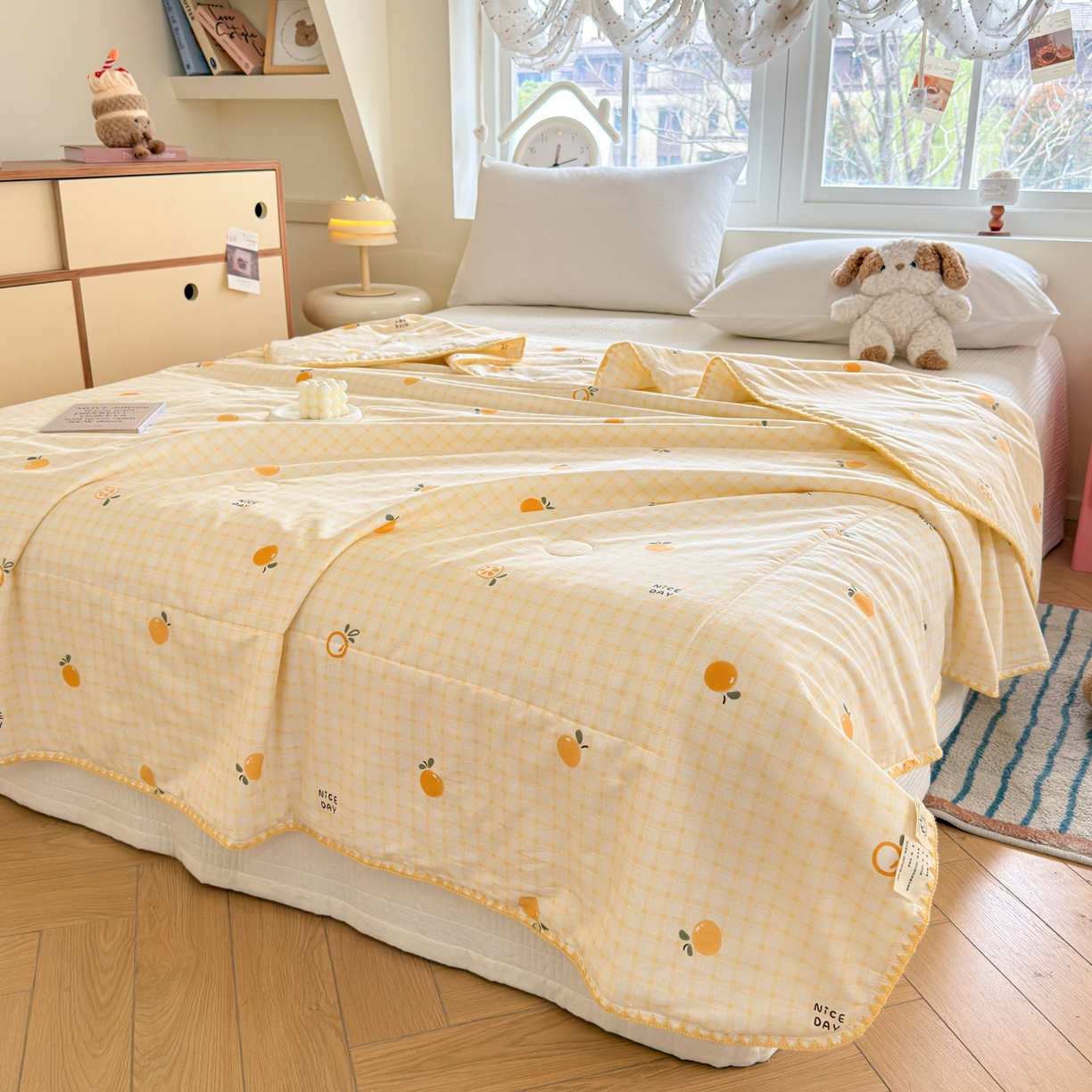 91家纺网 家纺一手货源 找家纺 雅萱家纺 2026新款印花双面全棉棉花夏被 橙意满满