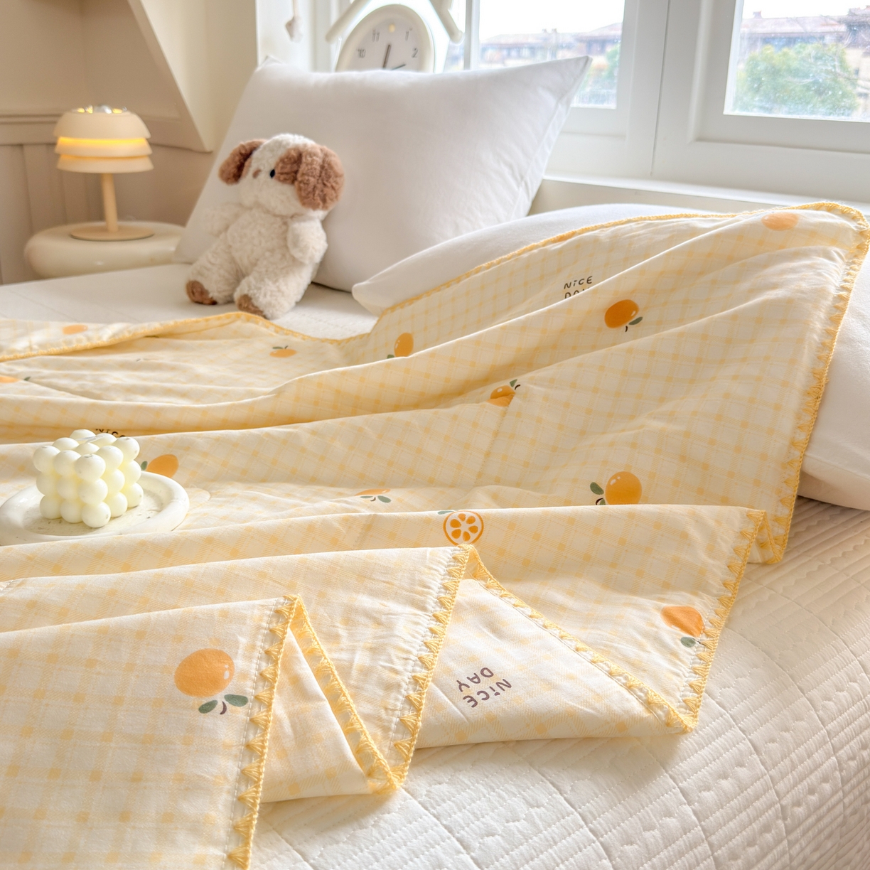 91家纺网 家纺一手货源 找家纺 雅萱家纺 2026新款印花双面全棉棉花夏被 橙意满满