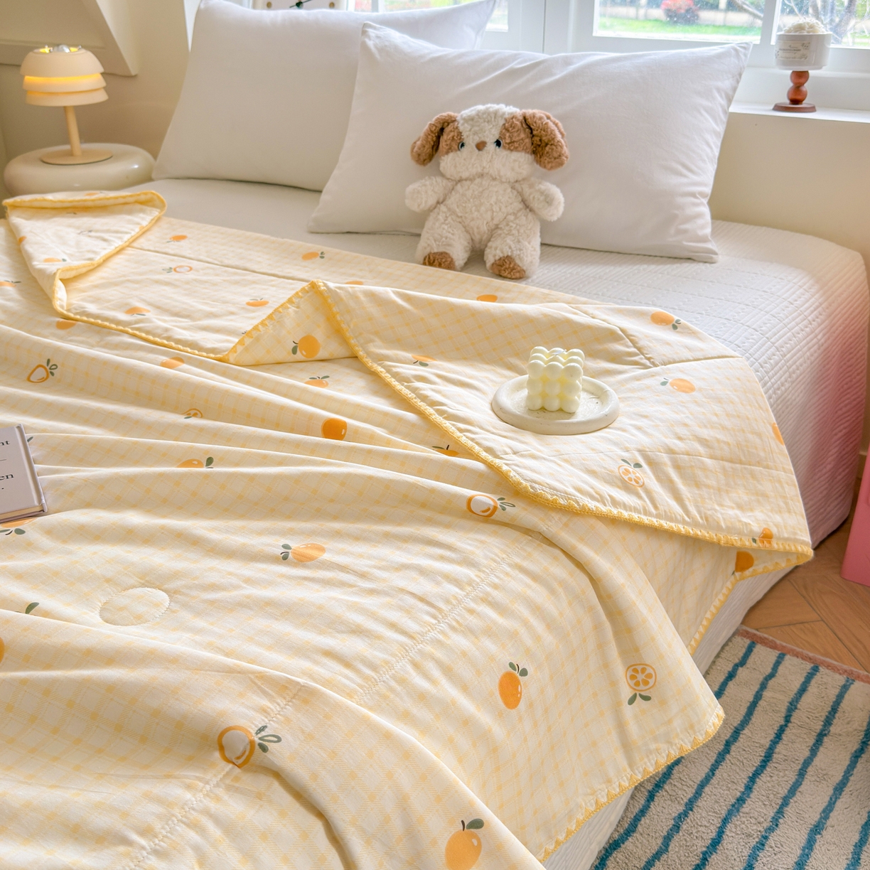 91家纺网 家纺一手货源 找家纺 雅萱家纺 2026新款印花双面全棉棉花夏被 橙意满满