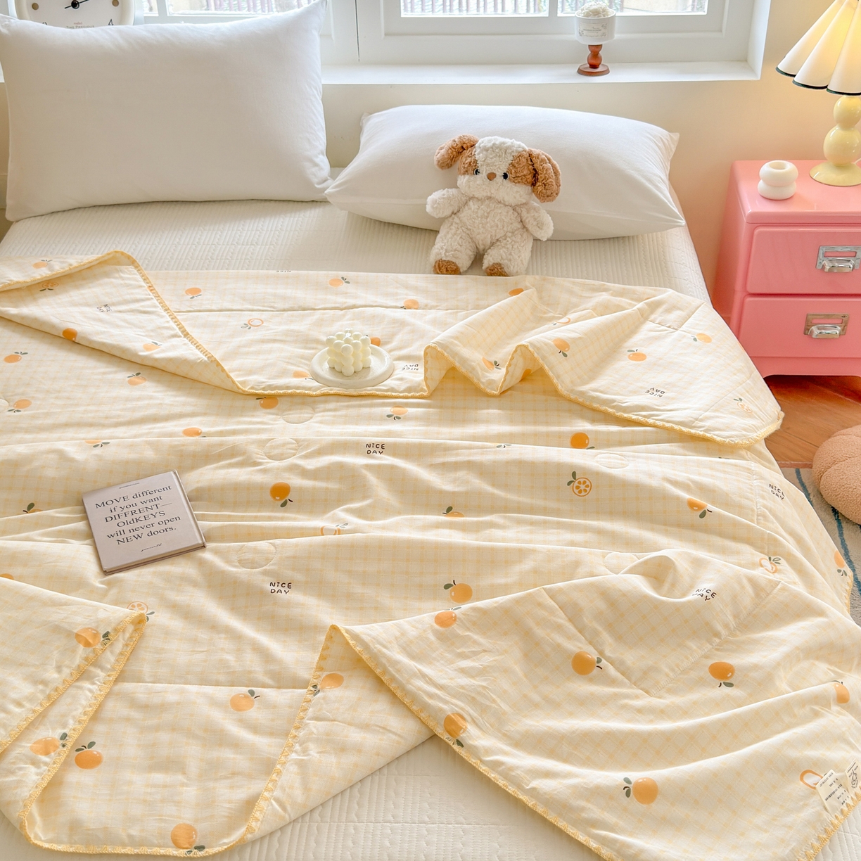 91家纺网 家纺一手货源 找家纺 雅萱家纺 2026新款印花双面全棉棉花夏被 橙意满满