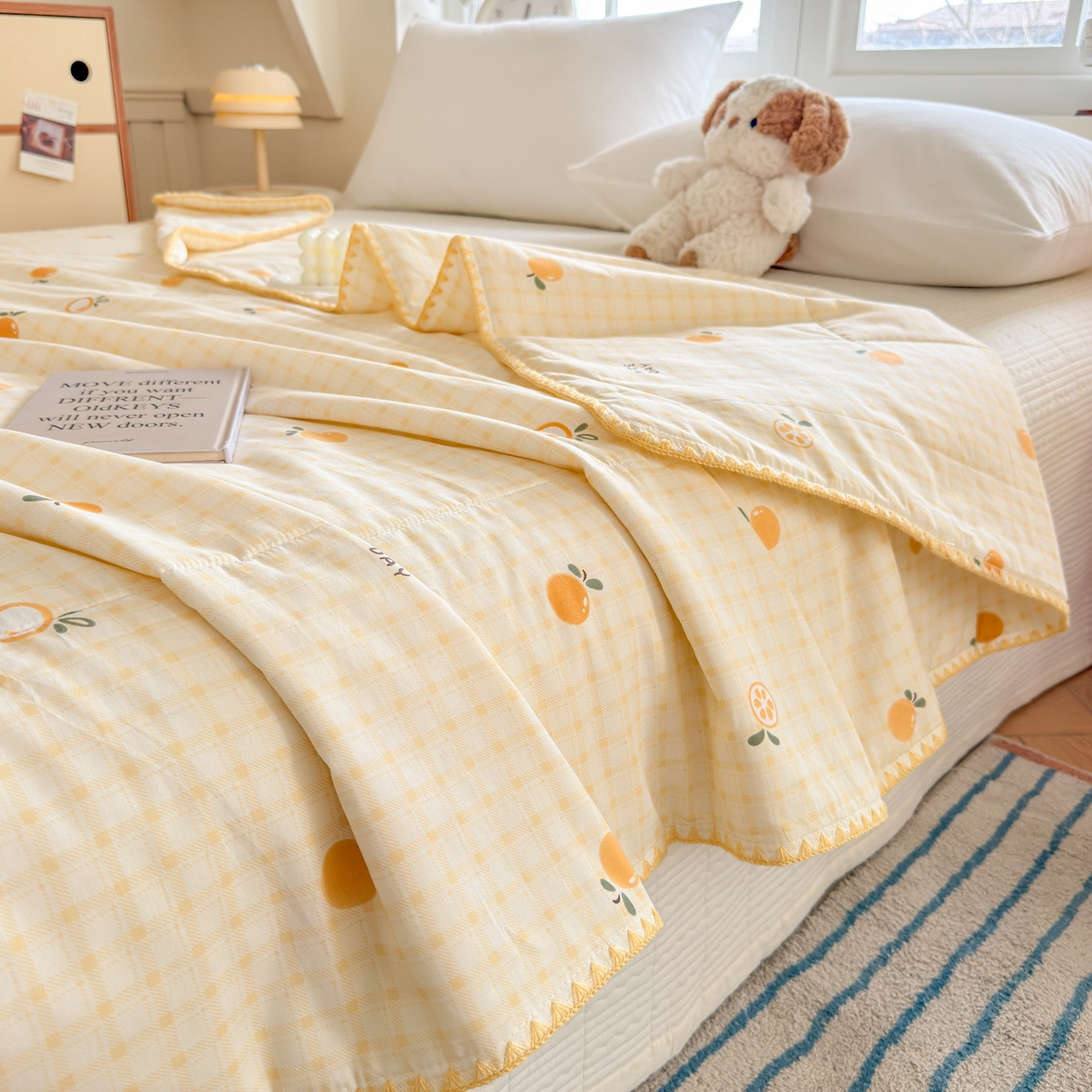 91家纺网 家纺一手货源 找家纺 雅萱家纺 2026新款印花双面全棉棉花夏被 橙意满满