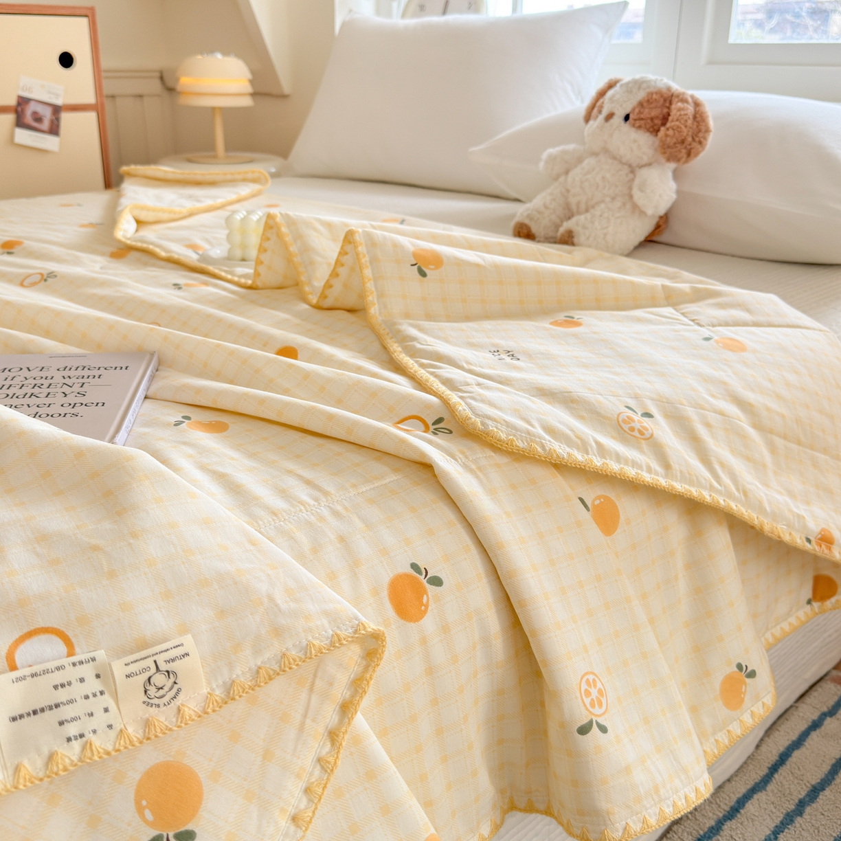 91家纺网 家纺一手货源 找家纺 雅萱家纺 2026新款印花双面全棉棉花夏被 橙意满满