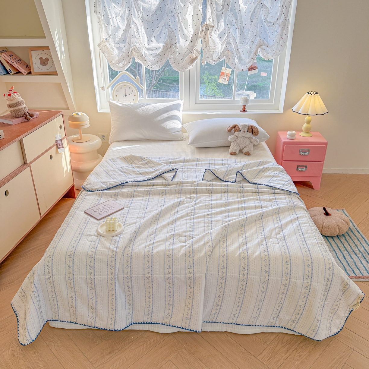 91家纺网 家纺一手货源 找家纺 雅萱家纺 2026新款印花双面全棉棉花夏被 海盐碎花