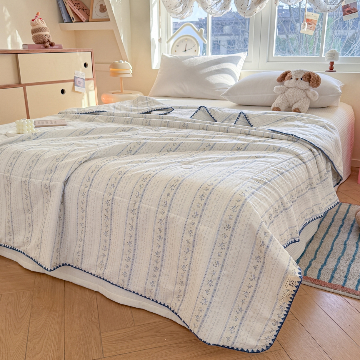 91家纺网 家纺一手货源 找家纺 雅萱家纺 2026新款印花双面全棉棉花夏被 海盐碎花