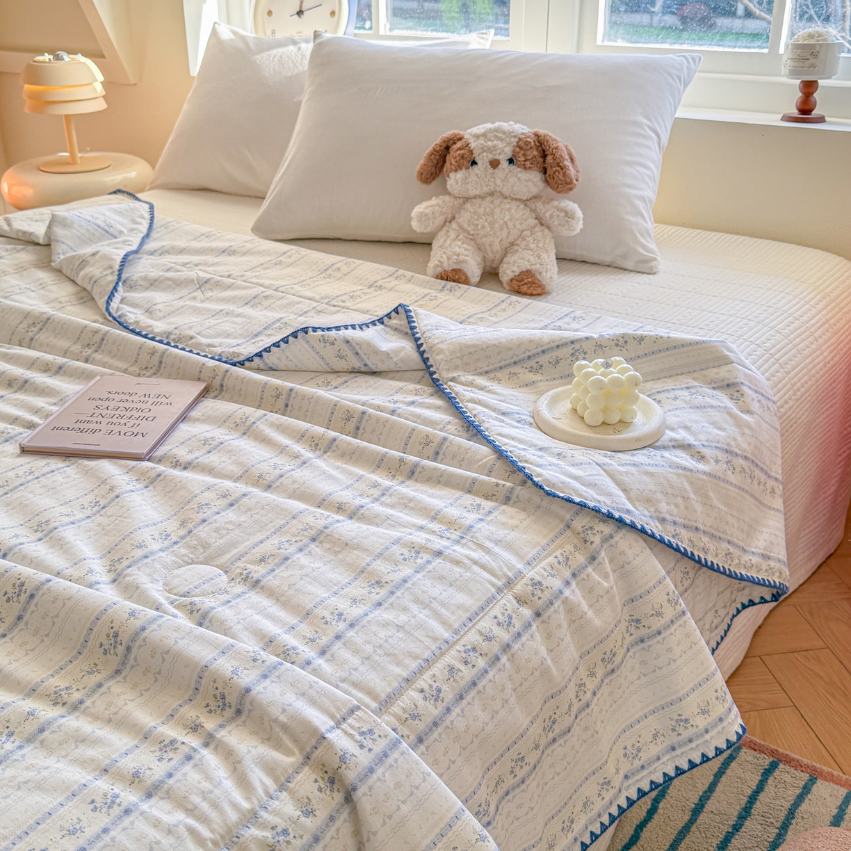 91家纺网 家纺一手货源 找家纺 雅萱家纺 2026新款印花双面全棉棉花夏被 海盐碎花