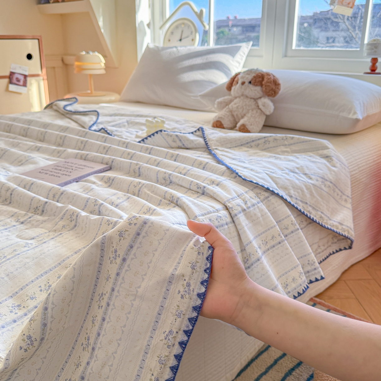 91家纺网 家纺一手货源 找家纺 雅萱家纺 2026新款印花双面全棉棉花夏被 海盐碎花