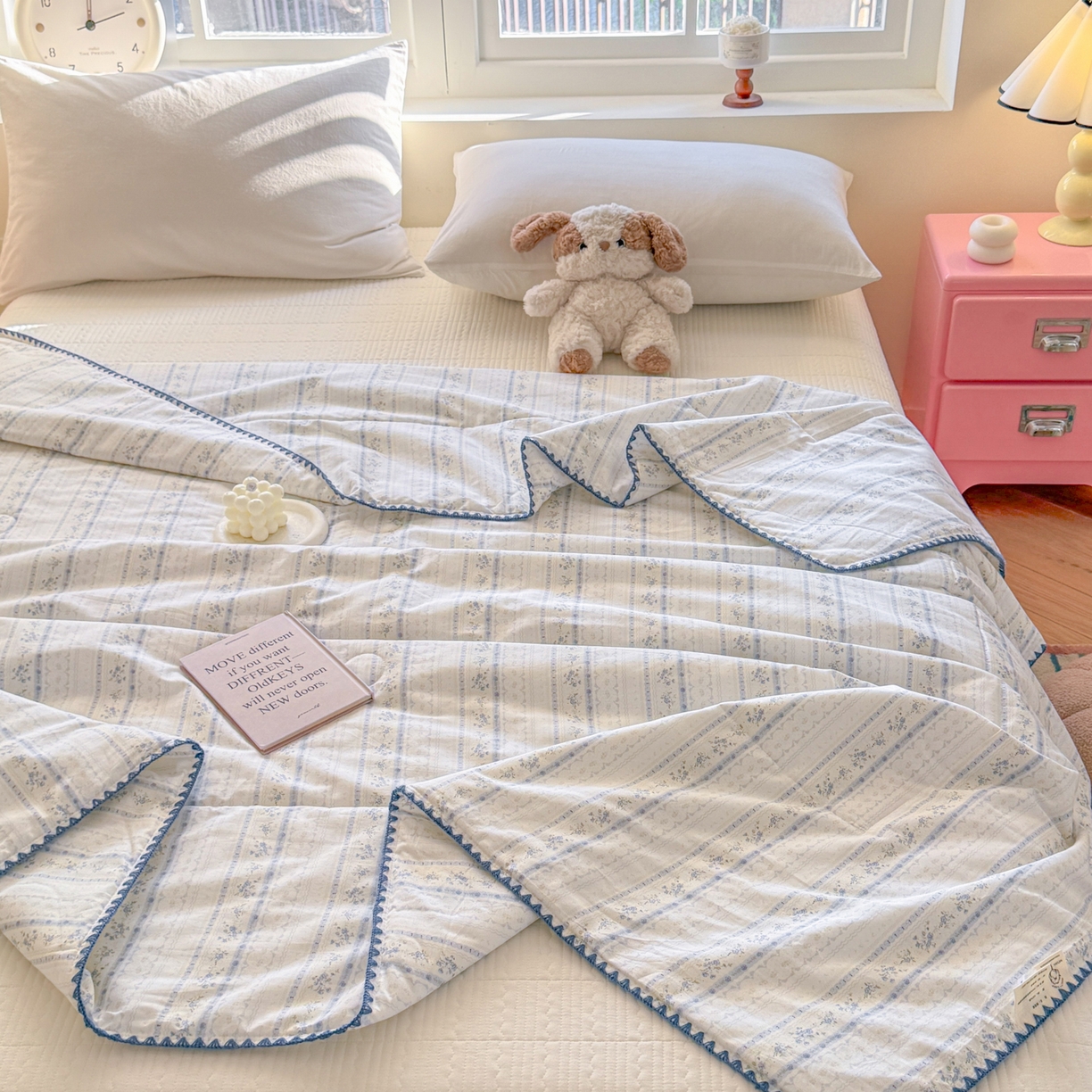 91家纺网 家纺一手货源 找家纺 雅萱家纺 2026新款印花双面全棉棉花夏被 海盐碎花