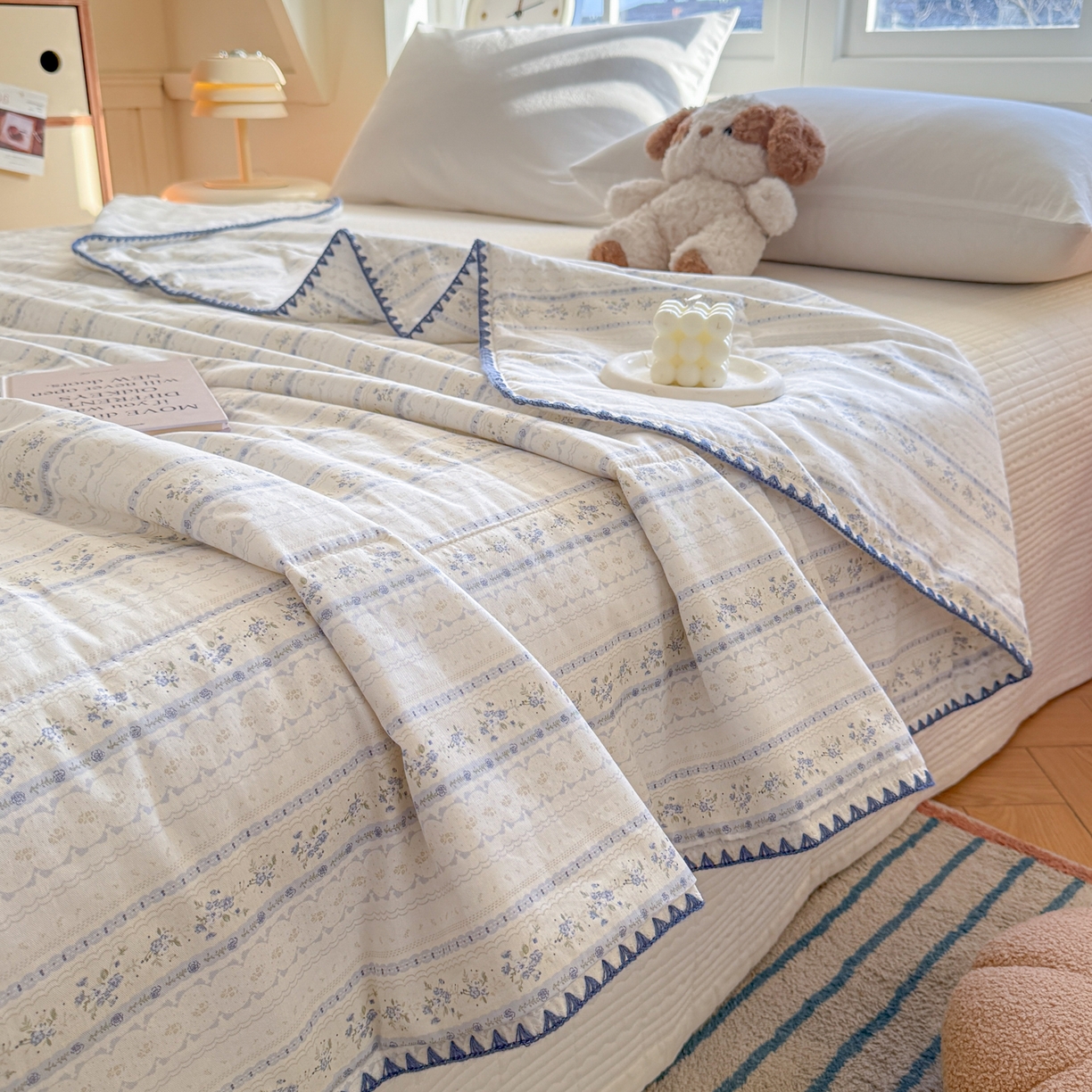 91家纺网 家纺一手货源 找家纺 雅萱家纺 2026新款印花双面全棉棉花夏被 海盐碎花