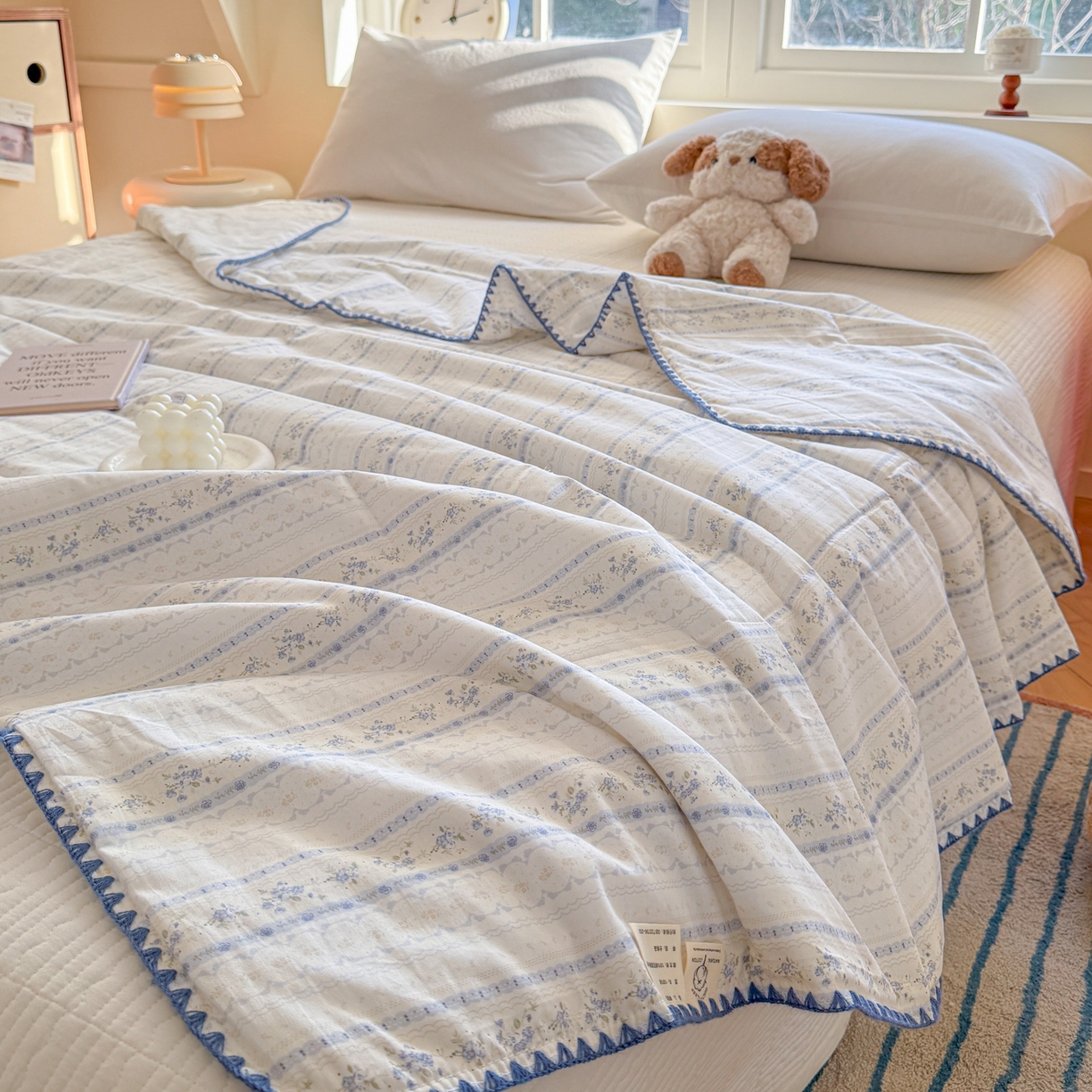 91家纺网 家纺一手货源 找家纺 雅萱家纺 2026新款印花双面全棉棉花夏被 海盐碎花