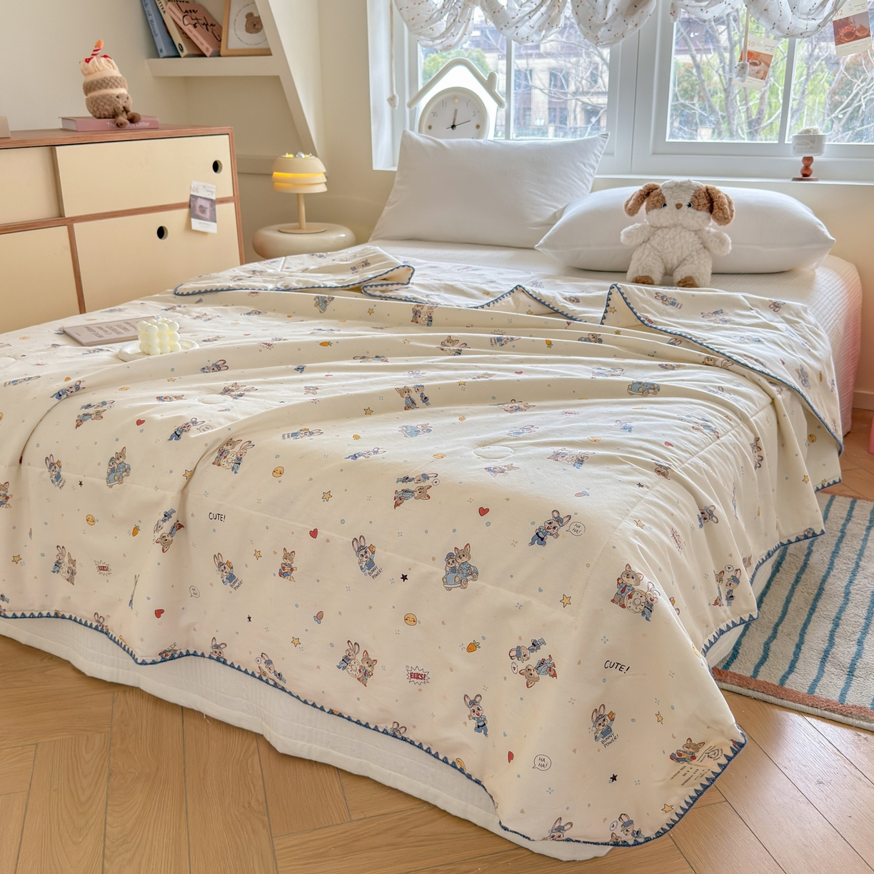 91家纺网 家纺一手货源 找家纺 雅萱家纺 2026新款印花双面全棉棉花夏被 胡萝卜免的派对