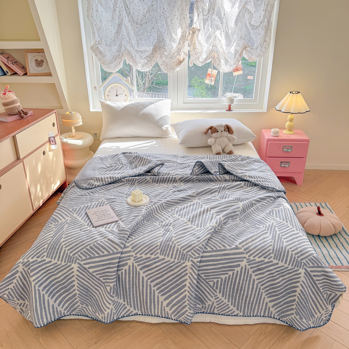 91家纺网 家纺一手货源 找家纺 雅萱家纺 2026新款印花双面全棉棉花夏被 几何波纹