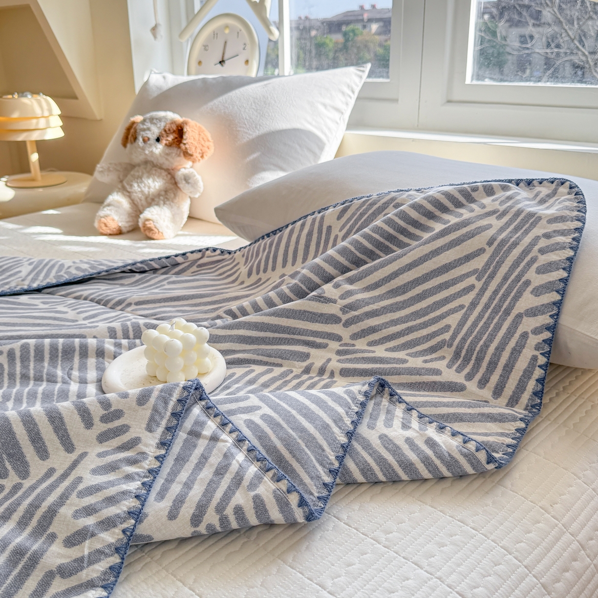 91家纺网 家纺一手货源 找家纺 雅萱家纺 2026新款印花双面全棉棉花夏被 几何波纹