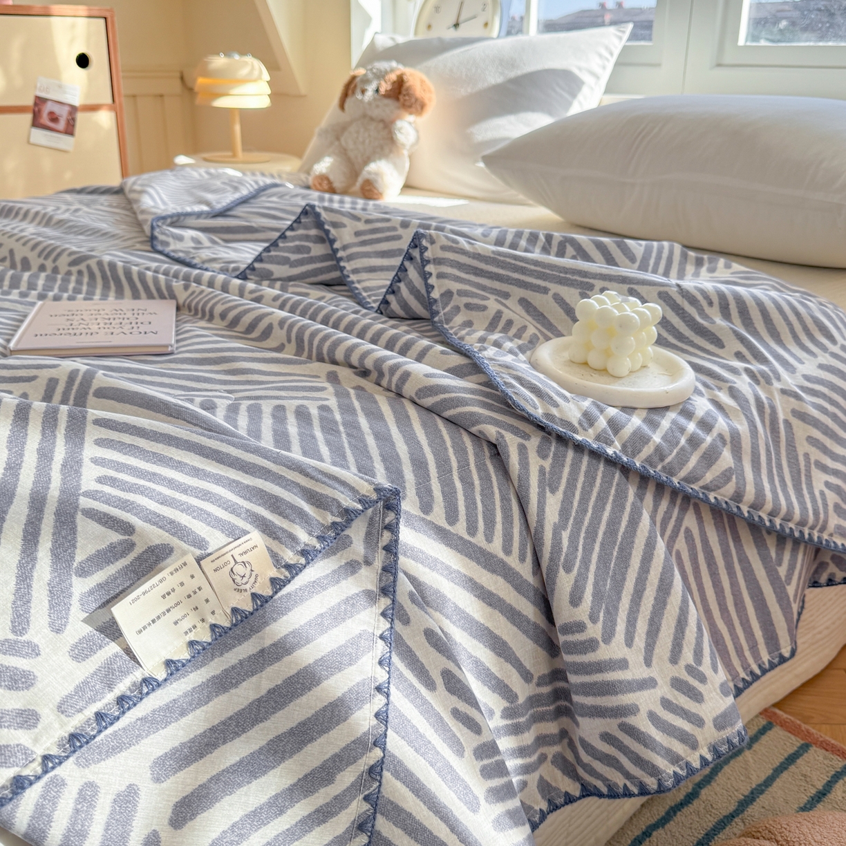 91家纺网 家纺一手货源 找家纺 雅萱家纺 2026新款印花双面全棉棉花夏被 几何波纹