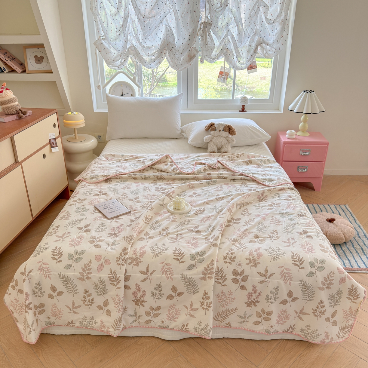 91家纺网 家纺一手货源 找家纺 雅萱家纺 2026新款印花双面全棉棉花夏被 莫兰迪叶语