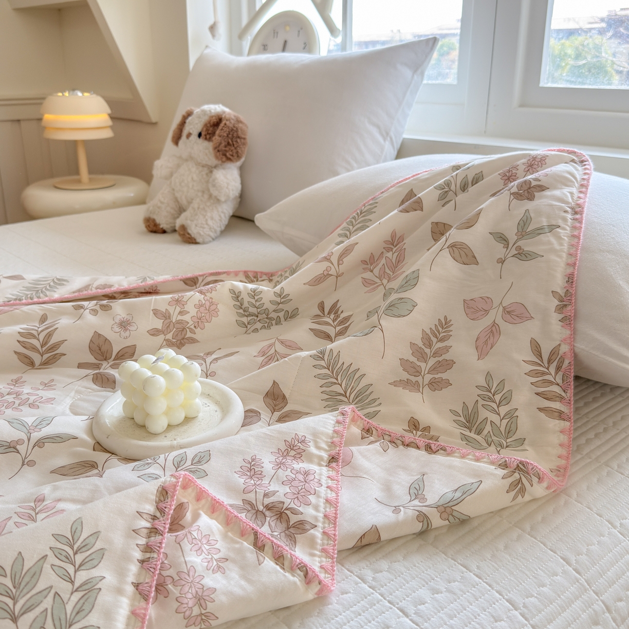 91家纺网 家纺一手货源 找家纺 雅萱家纺 2026新款印花双面全棉棉花夏被 莫兰迪叶语