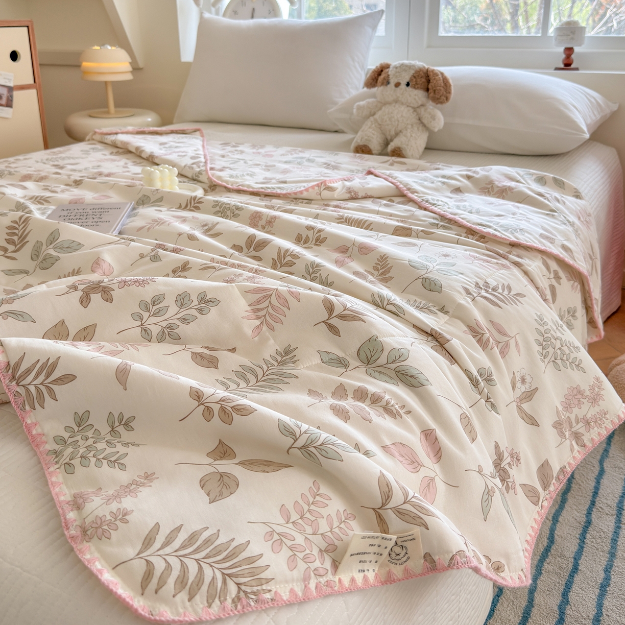 91家纺网 家纺一手货源 找家纺 雅萱家纺 2026新款印花双面全棉棉花夏被 莫兰迪叶语