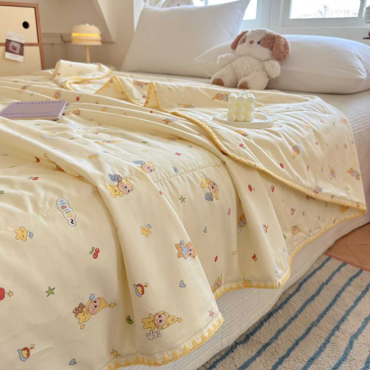 91家纺网 家纺一手货源 找家纺 雅萱家纺 2026新款印花双面全棉棉花夏被 奶油星人