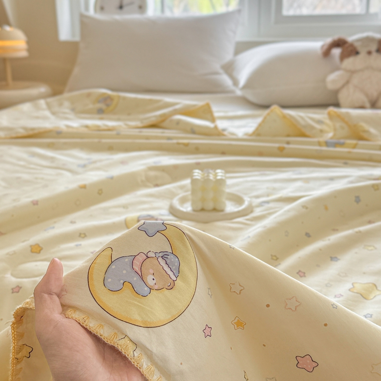 91家纺网 家纺一手货源 找家纺 雅萱家纺 2026新款印花双面全棉棉花夏被 摘星小熊