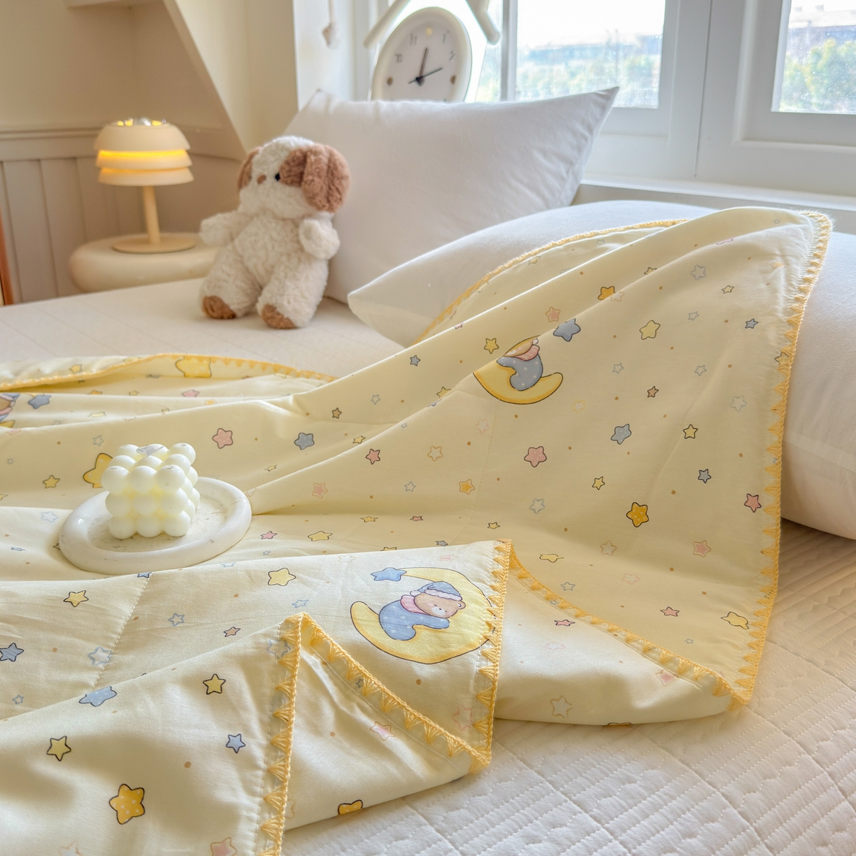 91家纺网 家纺一手货源 找家纺 雅萱家纺 2026新款印花双面全棉棉花夏被 摘星小熊