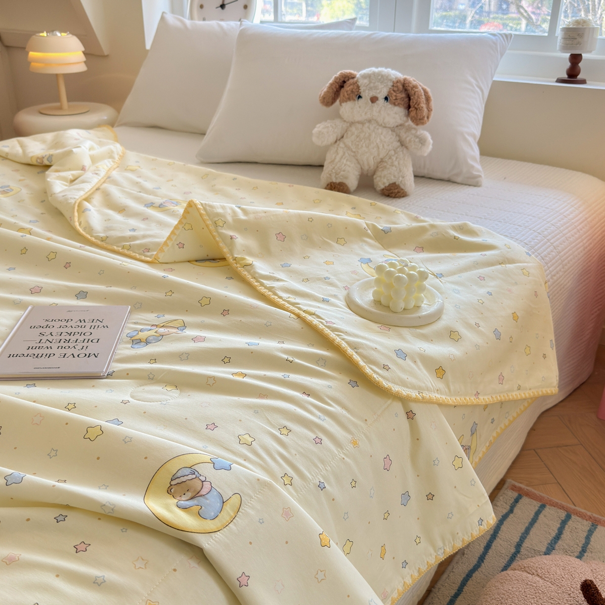 91家纺网 家纺一手货源 找家纺 雅萱家纺 2026新款印花双面全棉棉花夏被 摘星小熊