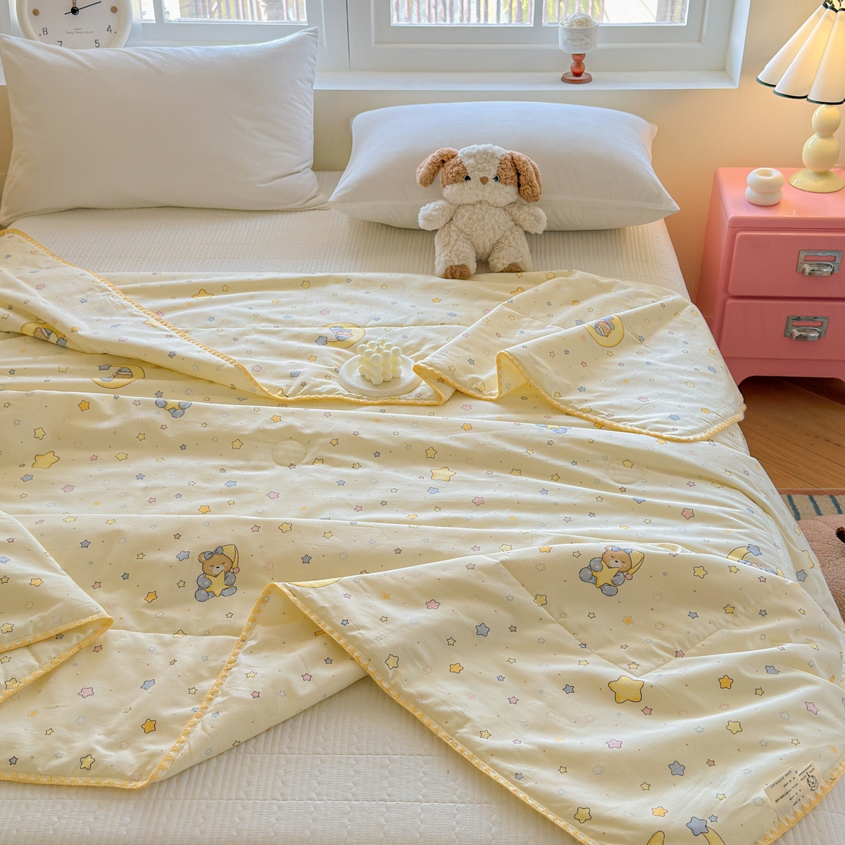 91家纺网 家纺一手货源 找家纺 雅萱家纺 2026新款印花双面全棉棉花夏被 摘星小熊