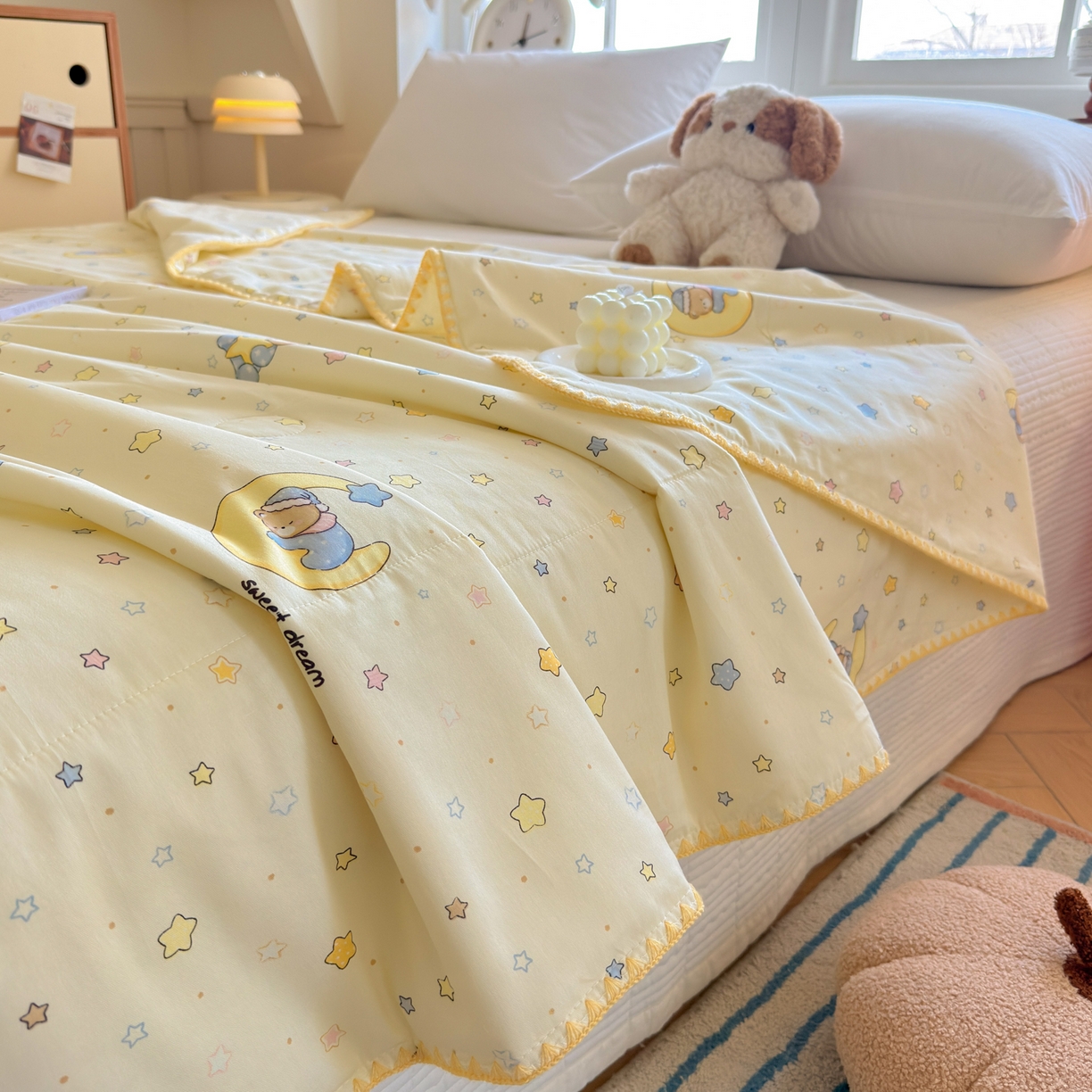 91家纺网 家纺一手货源 找家纺 雅萱家纺 2026新款印花双面全棉棉花夏被 摘星小熊