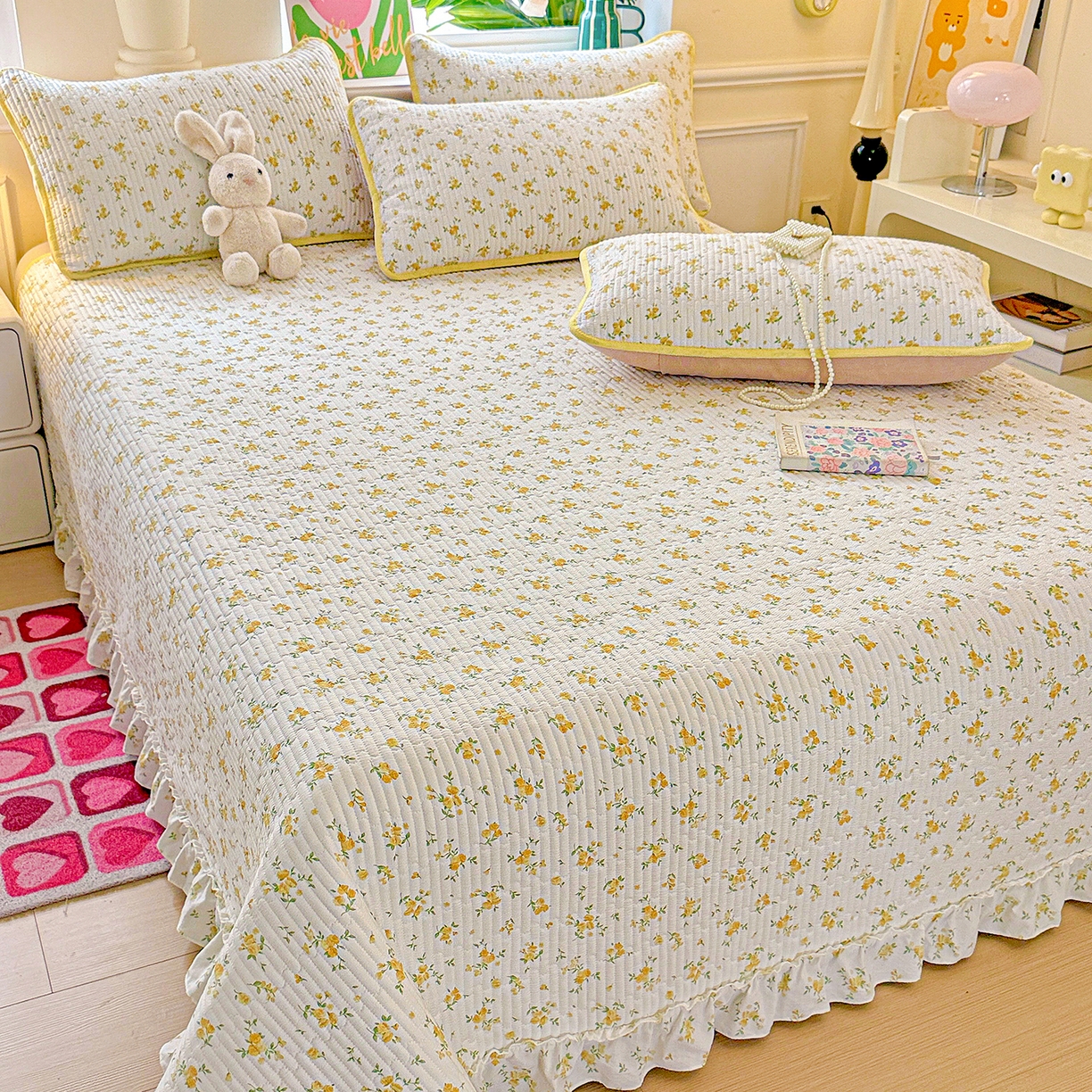 91家纺网 家纺一手货源 找家纺 恒尚居 2026新款云感皱皱纱床盖花边床单双层纱床盖三件套-四季款 花边款-春日繁花