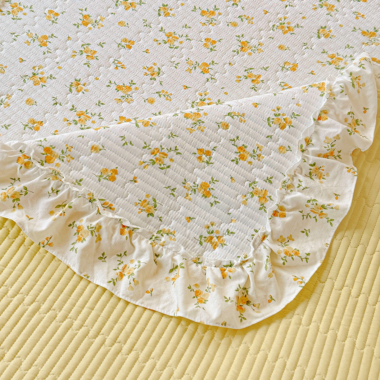 91家纺网 家纺一手货源 找家纺 恒尚居 2026新款云感皱皱纱床盖花边床单双层纱床盖三件套-四季款 花边款-春日繁花