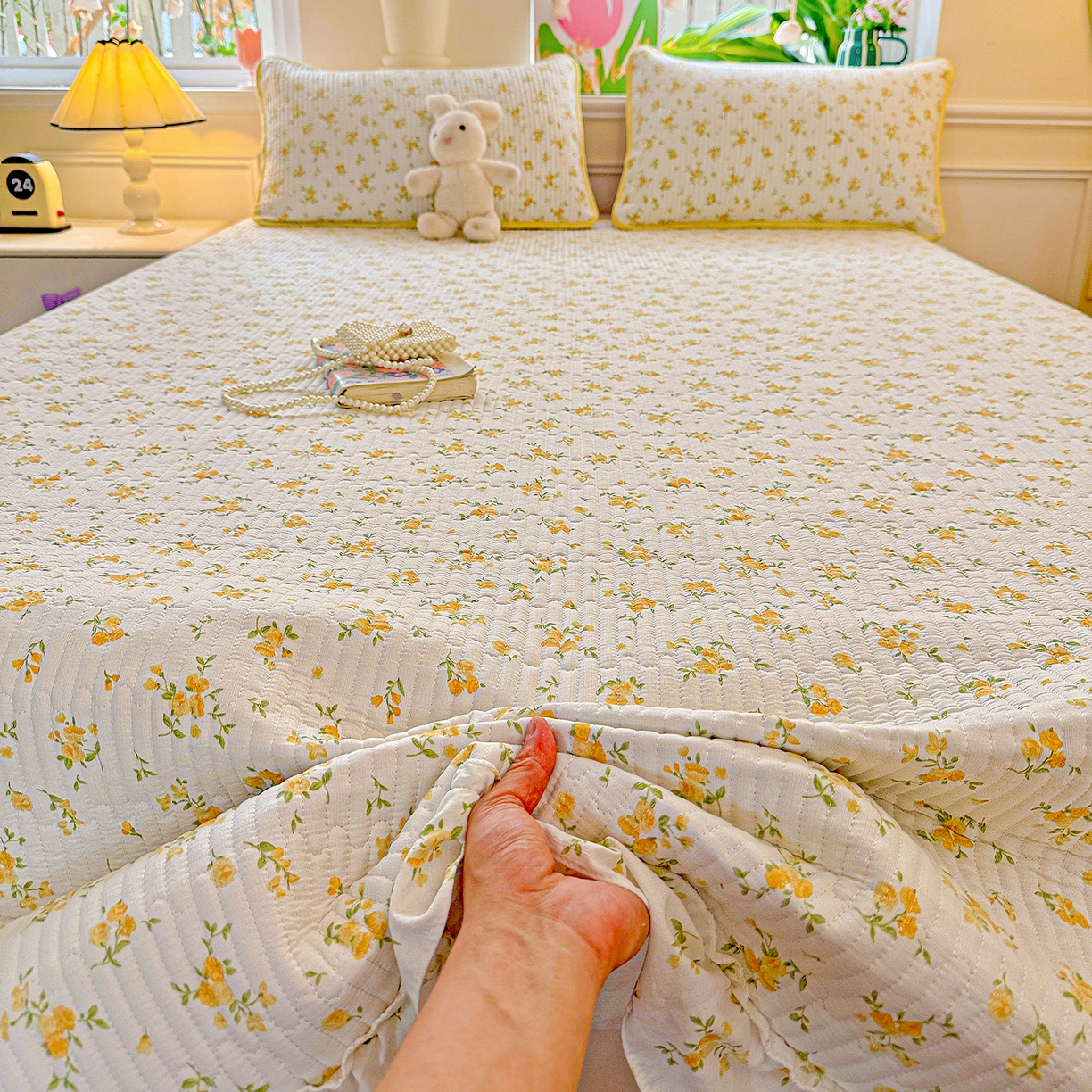 91家纺网 家纺一手货源 找家纺 恒尚居 2026新款云感皱皱纱床盖花边床单双层纱床盖三件套-四季款 花边款-春日繁花