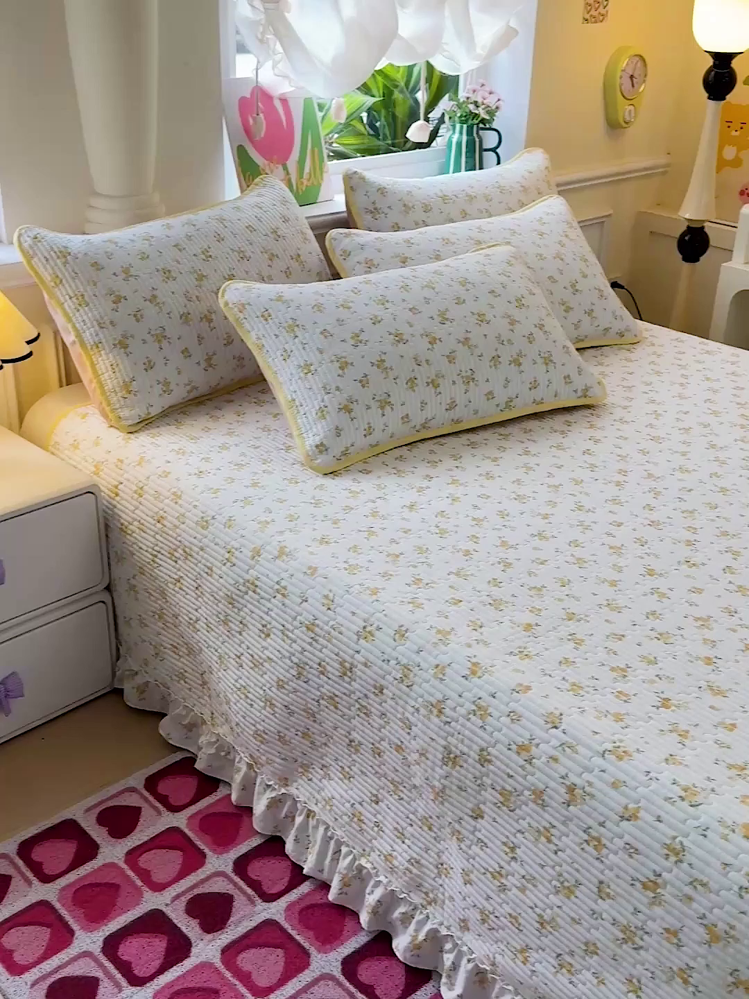 91家纺网 家纺一手货源 找家纺 恒尚居 2026新款云感皱皱纱床盖花边床单双层纱床盖三件套-四季款 花边款-春日繁花