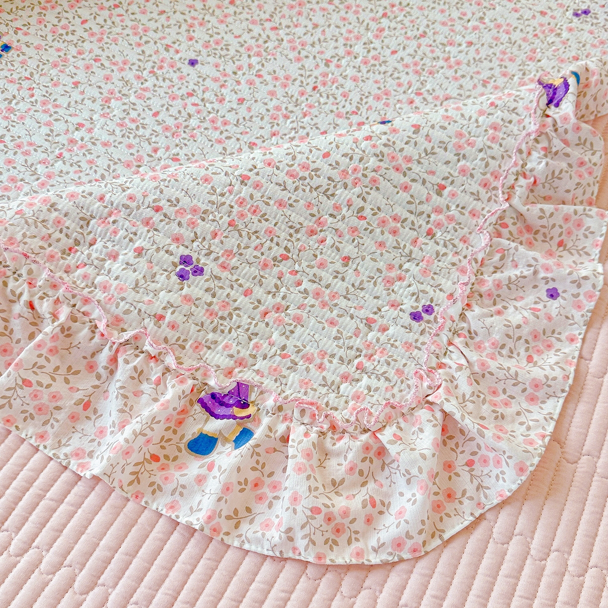 91家纺网 家纺一手货源 找家纺 恒尚居 2026新款云感皱皱纱床盖花边床单双层纱床盖三件套-四季款 花边款-欢乐兔