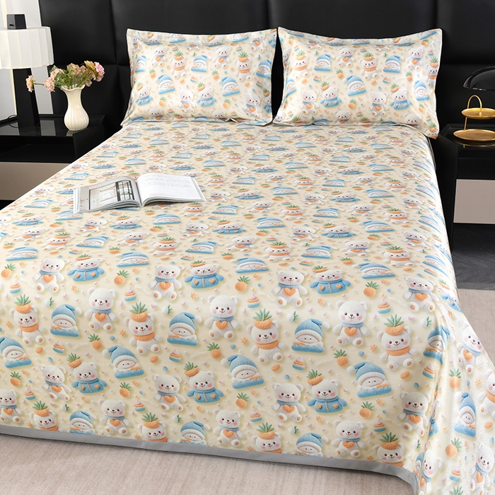 91家纺网 家纺一手货源 找家纺 （总）绒品壹家家纺 2026新款立体数码印花凉感丝冰丝席软凉席席子三件套