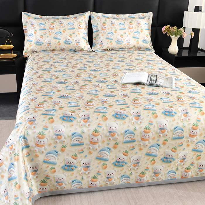 91家纺网 家纺一手货源 找家纺 （总）绒品壹家家纺 2026新款立体数码印花凉感丝冰丝席软凉席席子三件套