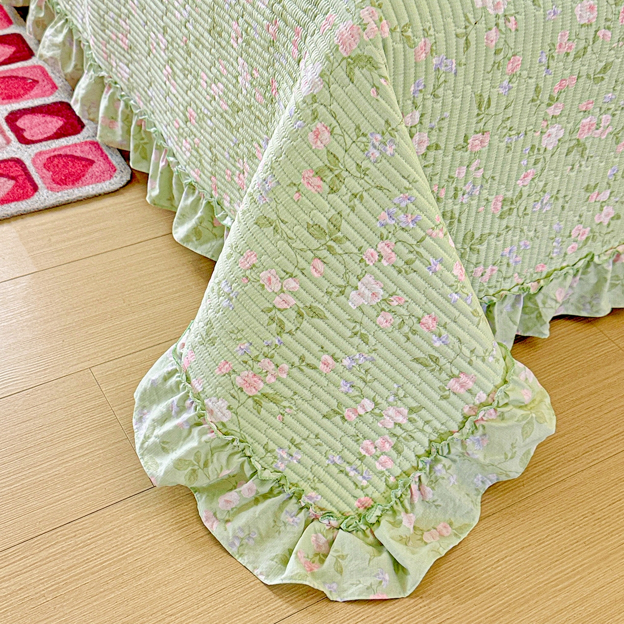 91家纺网 家纺一手货源 找家纺 恒尚居 2026新款云感皱皱纱床盖花边床单双层纱床盖三件套-四季款 花边款-美丽心情