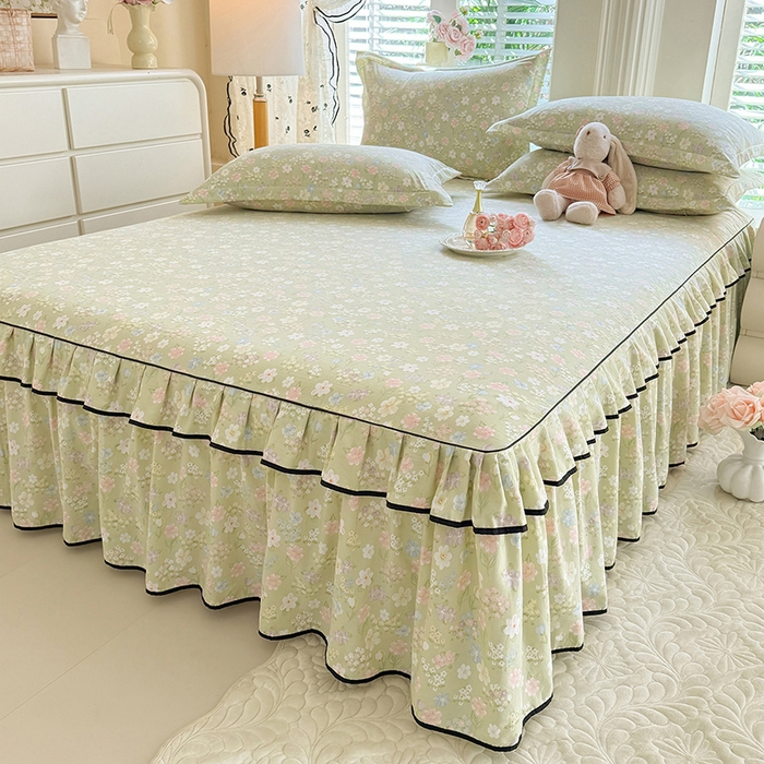 91家纺网 家纺一手货源 找家纺 （总）优家居 2026新款A类水洗棉床裙单件三件套皱皱纱韩版公主风花边床罩直播爆款外贸定制